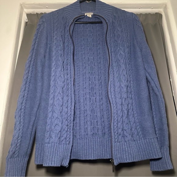 L.L. Bean Women's Preppy Zip-Up Blue Cotton Academia Cable Knit Sweater Size S - Picture 9 of 16